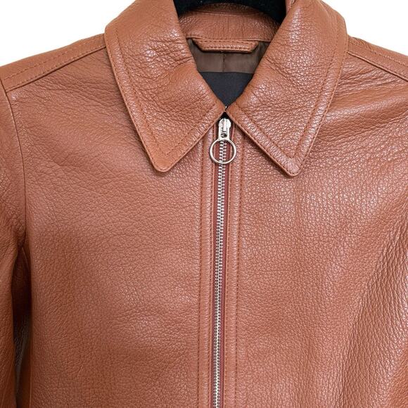 Madewell Brown Lamb Leather Cropped Zip Jacket Women’s Small Collared Moto NWT - Picture 2 of 6